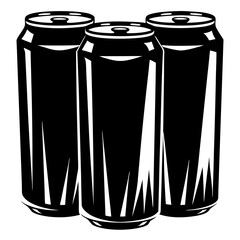 Three Black Cans standing together in a Graphic Illustration, Beverage containers