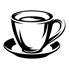 Elegant monochrome illustration of a coffee cup with saucer in vector format