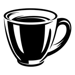Stylized vector drawing of a coffee cup with a handle in black
