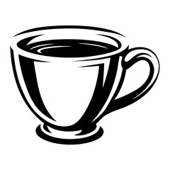Stylized monochrome illustration of a coffee cup, depicting a hot beverage