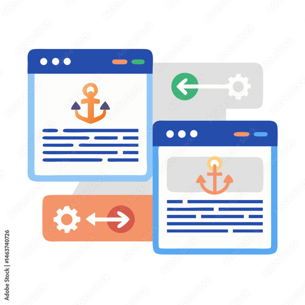 Poster Two Web Pages with Anchor Icon Representing Anchor Links and Website Navigation