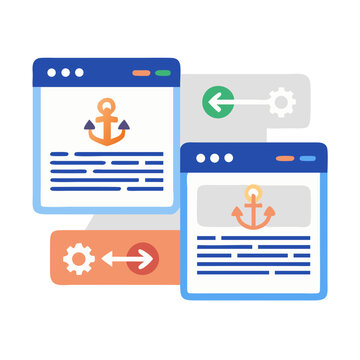 Two Web Pages with Anchor Icon Representing Anchor Links and Website Navigation