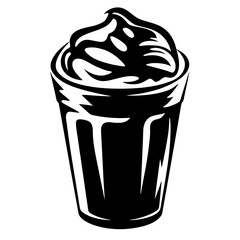 Elegant black and white illustration of a dessert in a glass container