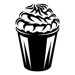Bold black and white cupcake with intricate frosting design illustration
