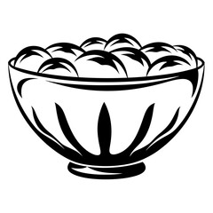 Stylized Black and White Image of a Bowl Filled with Spheres