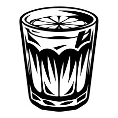 Monochrome Illustration of a Glass with Drink and Citrus Slice Topping