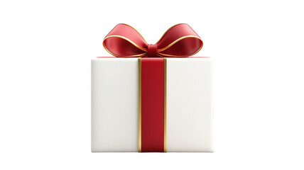 Isolated White Gift Box with Red Ribbon and Bow