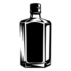 Stylized Black and White Illustration of a Whiskey Bottle with a Clean Design