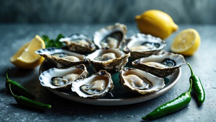 Fototapeta premium The meat from fresh oysters is dug out and laid on the plate