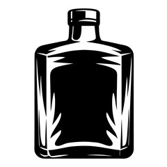 Monochrome illustration of a square bottle with a distinct neck design
