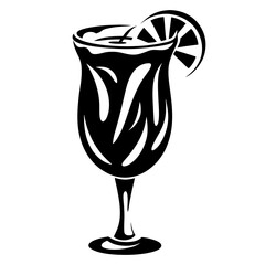 Stylized Tropical Cocktail Illustration with Citrus Garnish in Black and White