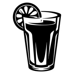 Stylized drink illustration of a glass with citrus garnish in black and white