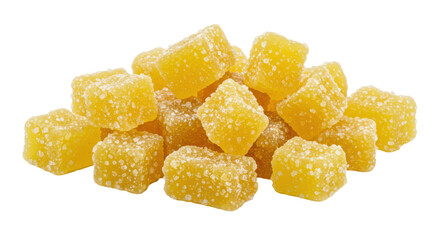 Isolated Pile of Candied Ginger Cubes Coated in Sugar