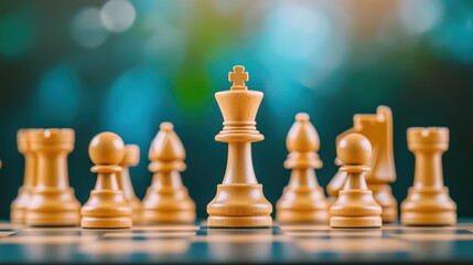Chess king piece on board strategy game competition concept