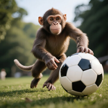 monky playing with football