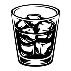 Bold and graphic illustration of a glass of whiskey on the rocks