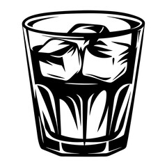 Bold black and white vector illustration of a drink with ice cubes