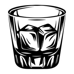 Stylized black and white glass filled with ice cubes on white background