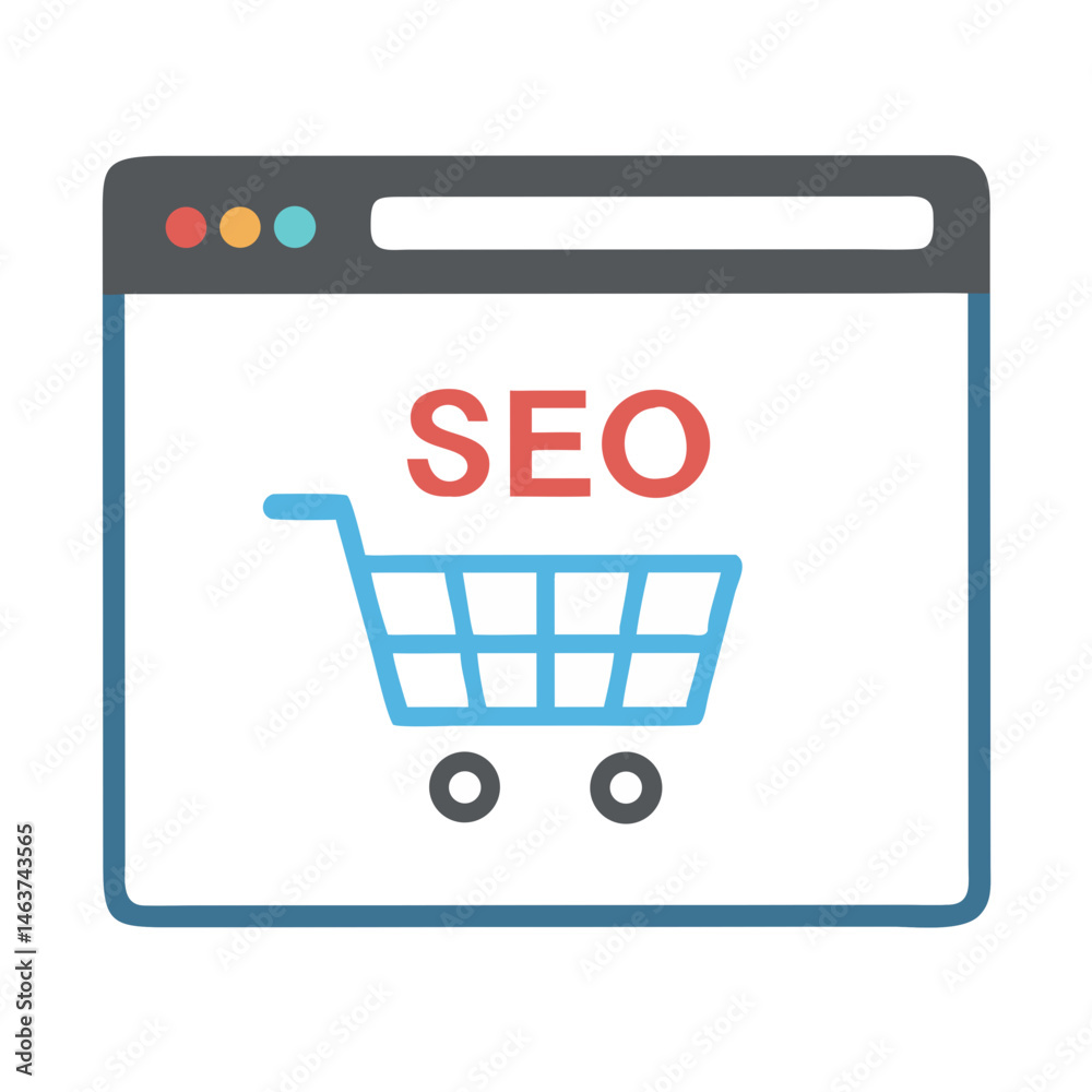 Poster Webpage with Cart Icon Representing E-Commerce SEO and Online Store Optimization
