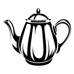 Elegant black and white teapot illustration perfect for vintage tea time
