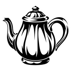 Sleek and modern stylized black and white teapot with decorative elements