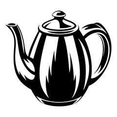 Stylized Black and White Teapot Illustration with lid and handle, perfect design