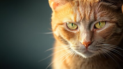 Close up orange tabby cat portrait green eyes soft light