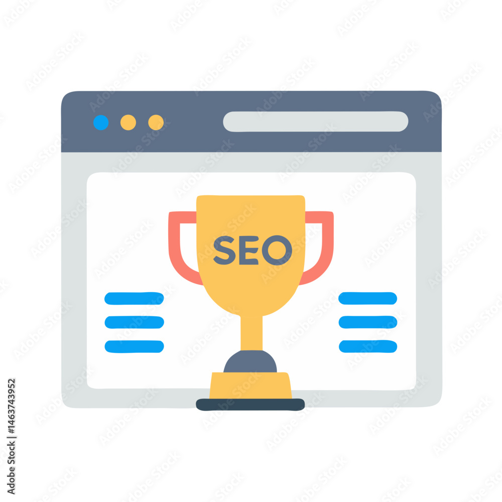 Poster webpage with trophy icon representing seo ranking and search engine achievement