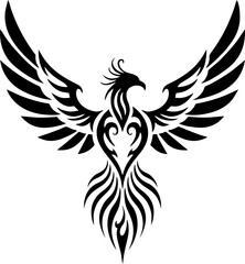 Silhouette Phoenix Tattoo with Elegant Feather Tips and Bold Form