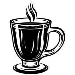 Hot coffee or tea in a footed glass mug vector drawing