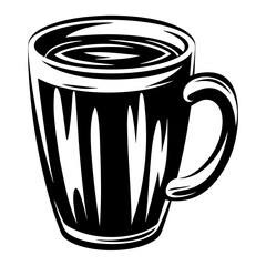 Black and White Illustration of a Mug Full of Delicious Coffee
