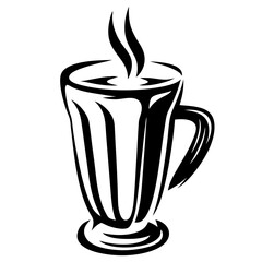 Stylized black and white drawing of a hot beverage in a mug