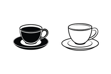 Two coffee cups side by side in black and white with saucers isolated