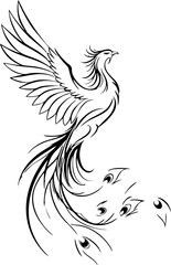Linear Phoenix Tattoo in Motion Pose with Wind-Inspired Detail