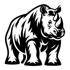 Striking Black and White Graphic Illustration of a Powerful Rhinoceros Image