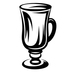 Stylized Black and White Illustration of Irish Coffee Glass with Decorative Handle