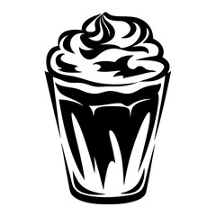 Delicious black and white creamy drink with a glass in minimalism style