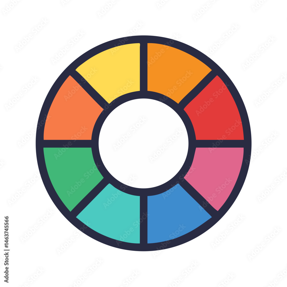Poster Circular Color Wheel Icon Representing Color Theory and Hue Relationships