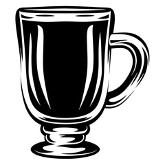 Stylized monochrome illustration of a footed coffee cup with a handle