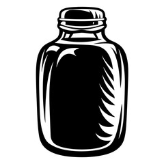 Vintage black and white vector illustration of a bottle or flask