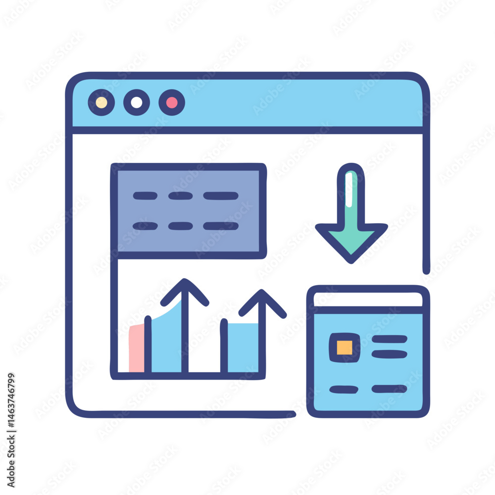 Poster Design Interface with Arrow and Library Icon Representing Asset Management and Creative Workflow