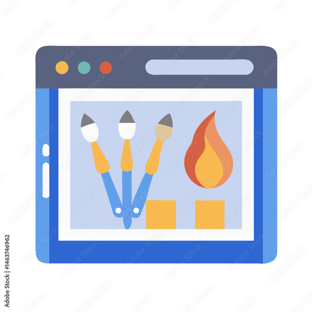 Poster digital art interface with brushes icon representing creative drawing and illustration tools