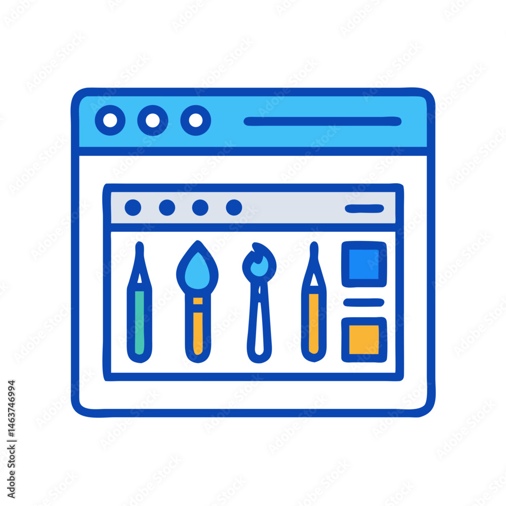 Aufkleber Digital Art Interface with Brushes Icon Representing Creative Drawing and Illustration Tools