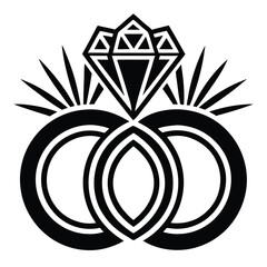 Elegant Black and White Diamond and Wedding Rings Icon