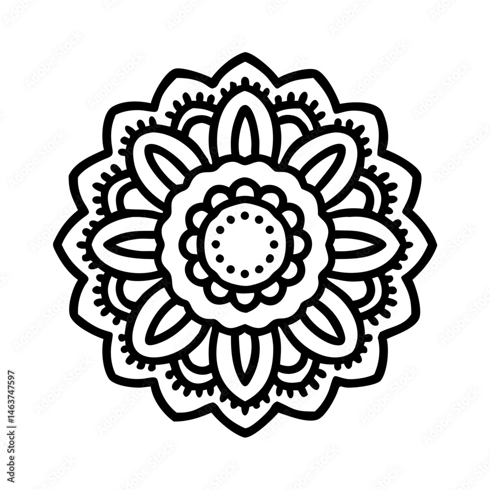 Poster floral rosette icon with decorative inner pattern representing ornamental design and symmetry