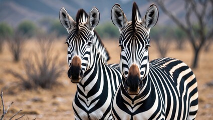 Naklejka premium Wild zebra portrait in safari reserve