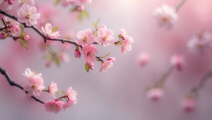 Obraz premium Cherry Blossom and Flower Scene in a Spring Landscape with Apple Tree