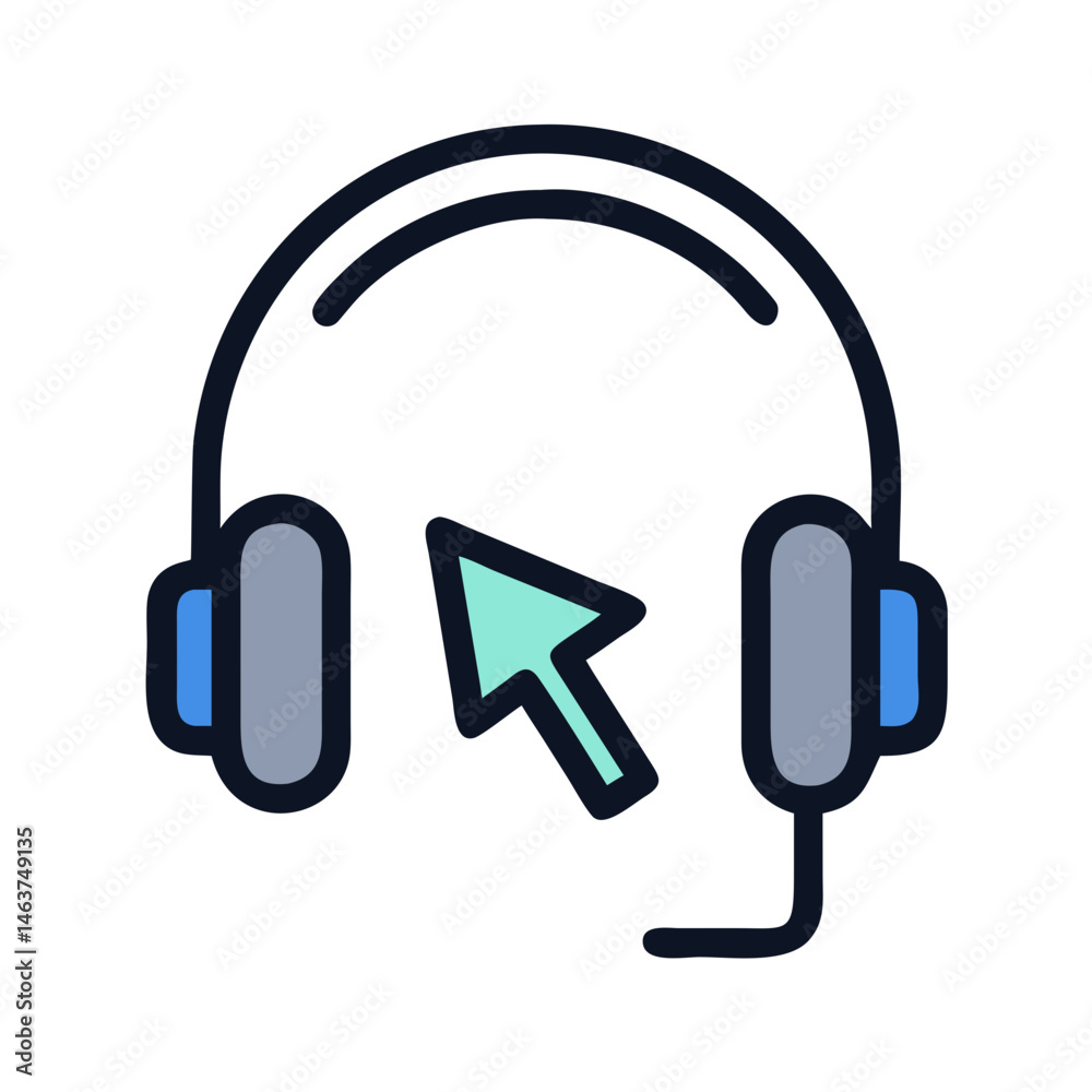 Poster Headphones with Cursor Icon Representing Audio Interaction and Voice Control