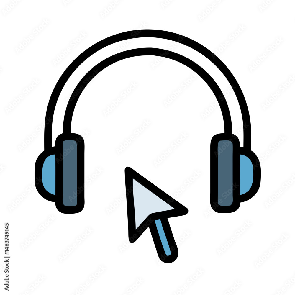 Poster Headphones with Cursor Icon Representing Audio Interaction and Voice Control