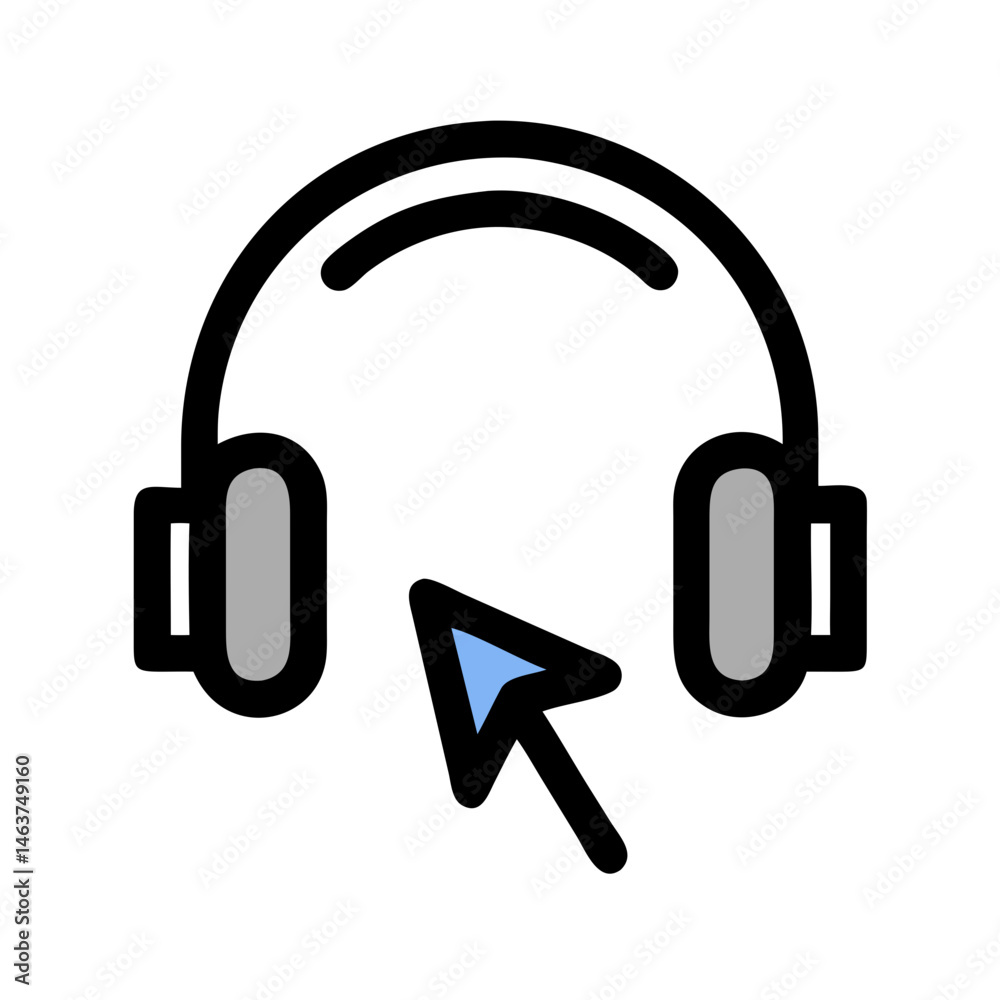 Aufkleber headphones with cursor icon representing audio interaction and voice control